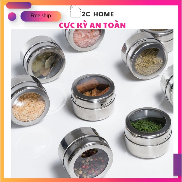 Lọ đựng gia vị Hũ đựng gia vị thuỷ tinh Hũ gia vị bằng thép không có nam châm gắn tường – 2C Home