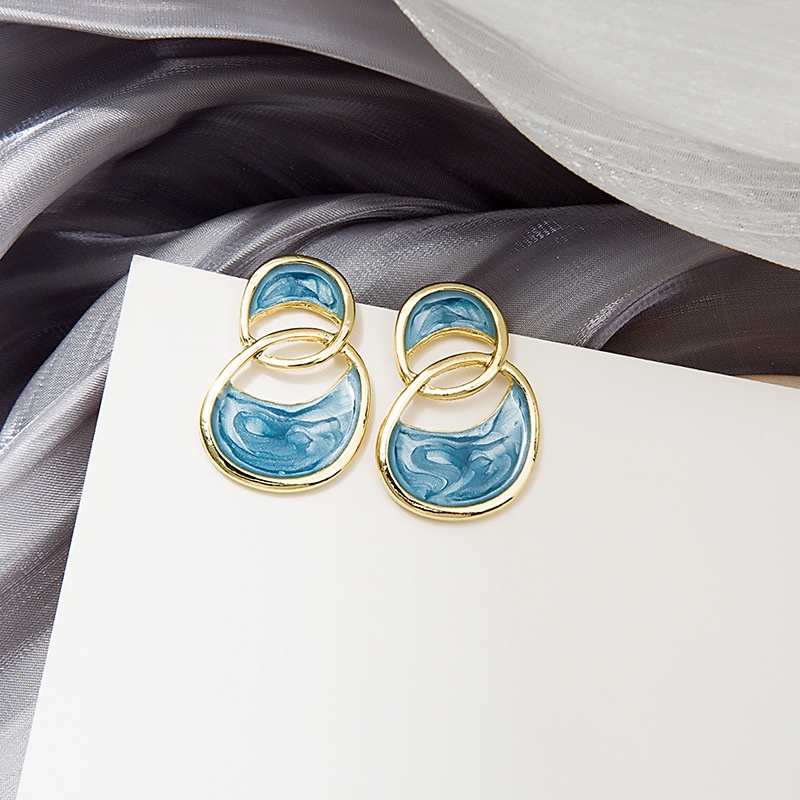 Ocean blue brown Bông Tai Kim Xỏ Lỗ Cá Tính Dành Cho Nữ