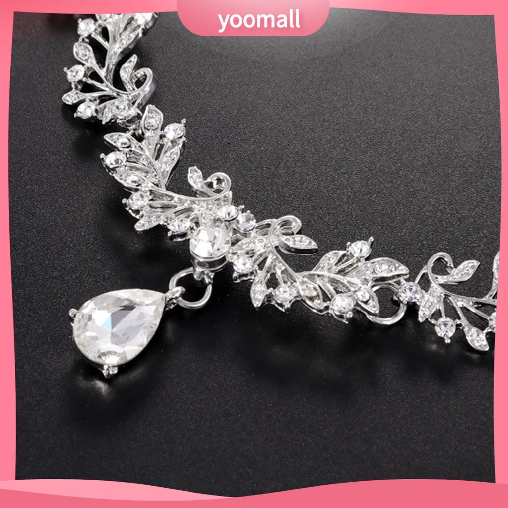 1 Set Vòng cổ + Bông Tai Hình Lá Đính Đá Sang Trọng