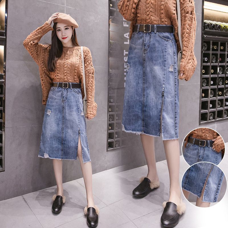 Chân váy denim lưng cao thiết kế xẻ cá tính | BigBuy360 - bigbuy360.vn