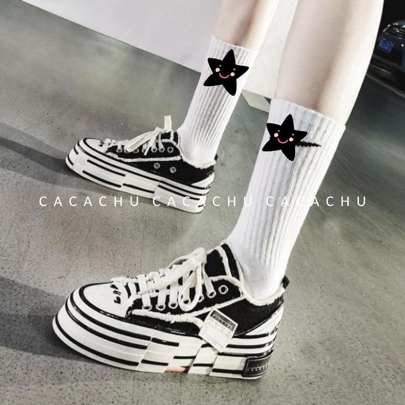 Giày thể thao nữ sneaker Xvessel tăng chiều cao siêu hot 2021 CACACHU G018-019, giày sục thể thao nữ màu đen trắng