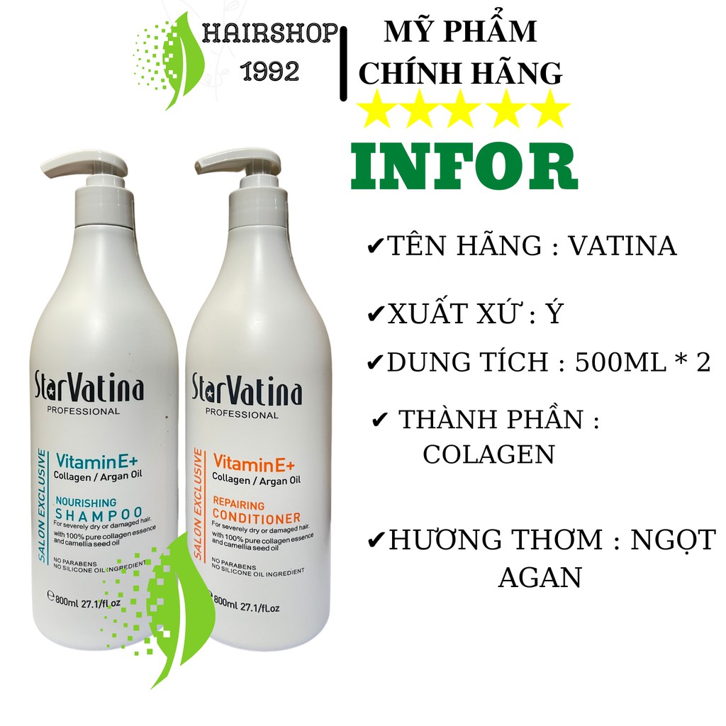 Cặp dầu gội dầu xả VATINA Phục hồi tóc hư tổn tái tạo cấu trúc tóc – siêu mềm mượt|bộ dầu gội xả 800ml * 2