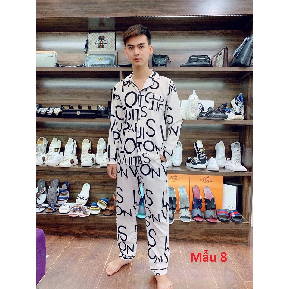 Bộ Pijama DD Dài Tay LOU.IS Nam Nữ Màu Trơn, Bộ Đồ Mặc Nhà Sang Trọng T54