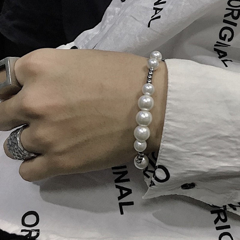 Vòng tay đính hạt ngọc trai phong cách hip hop đơn giản cá tính dành cho nam và nữ 22420