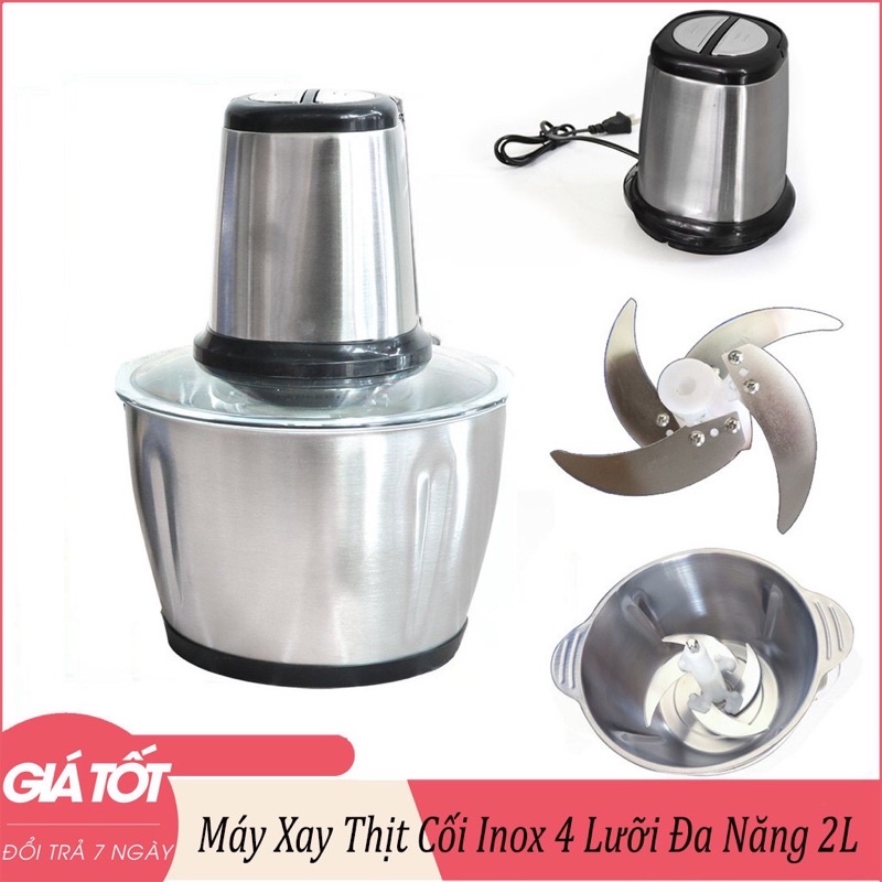 Máy say thịt-máy xay thịt cầm tay đa năng gia đình cối Inox 4 lưỡi đa năng