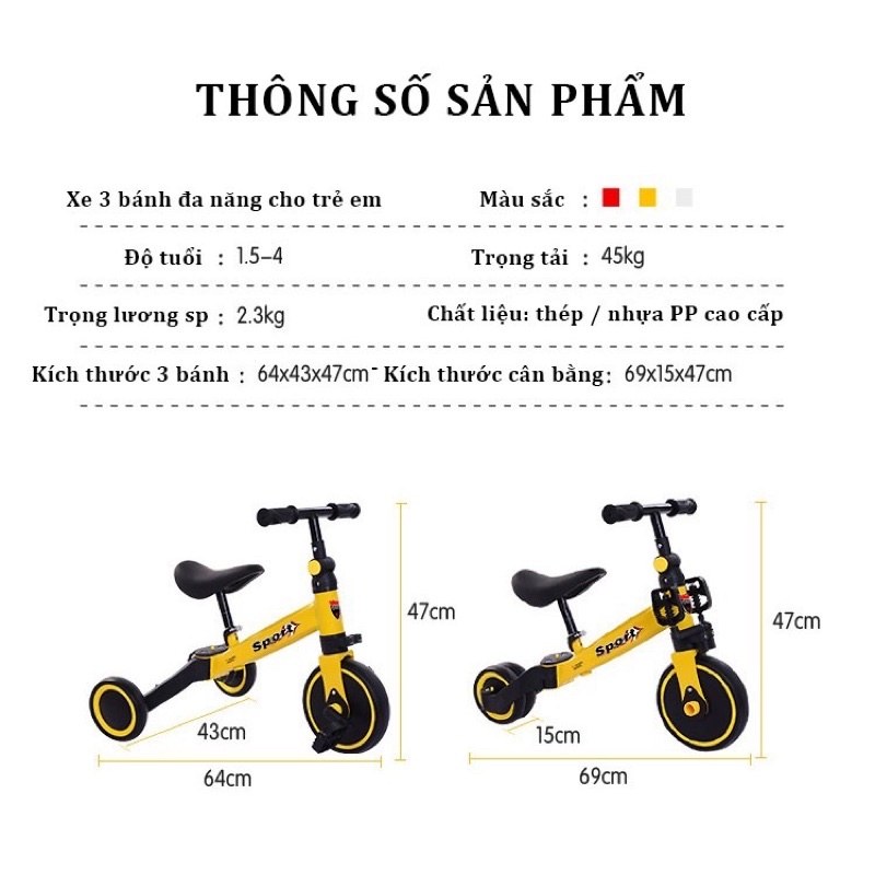 XE ĐẠP 3 BÁNH CHÒI CHÂN GẤP GỌN SPORT CHO BÉ 1-7 tuổi