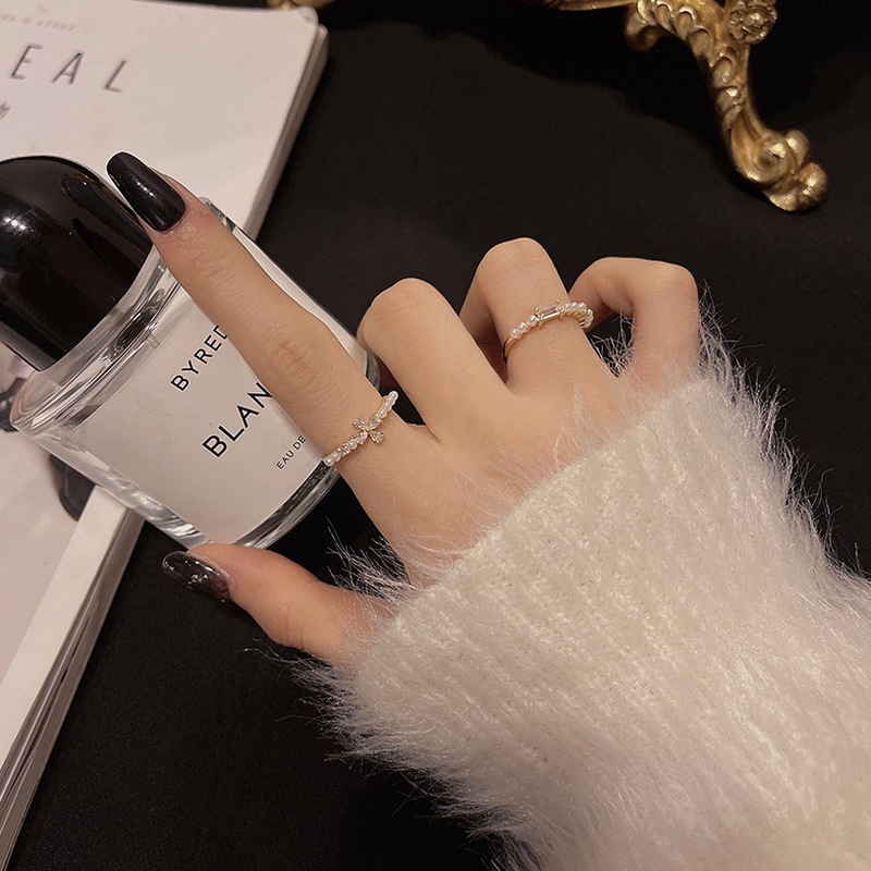 Nhẫn Hở Hình Hoa Đính Ngọc Trai Zircon Đơn Giản Thời Trang Hàn Quốc Cho Nữ