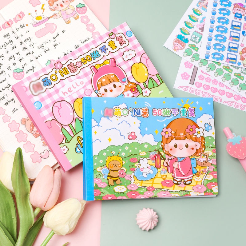 Sticker Cute Bộ 50 Miếng Dán Giấy Washi Họa Tiết Hoạt Hình Dễ Thương Trang Trí Sổ Tay Collect Book