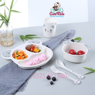 Bát ăn dặm cho bé sợi tre ,bộ chén ăn dặm 5 chi tiết thìa, dĩa, khay, bát, cốc cho trẻ em - Cutekids.store