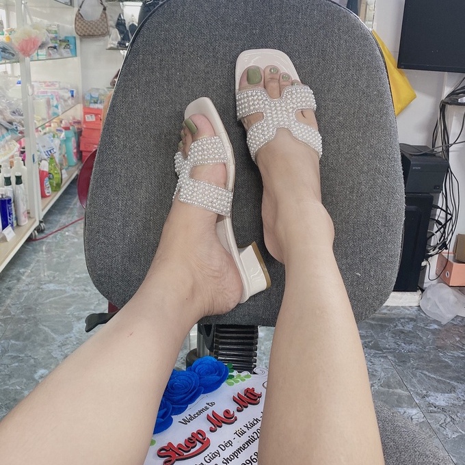Dép chữ H đính đá đẹp cho nữ , Dép nữ quai trong gắn đá 3p Quảng Châu cao cấp full hộp