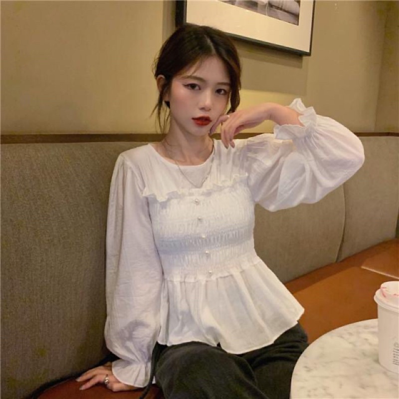 Áo kiểu nữ tay dài dáng babydoll phong cách Hàn Quốc mã QD058
