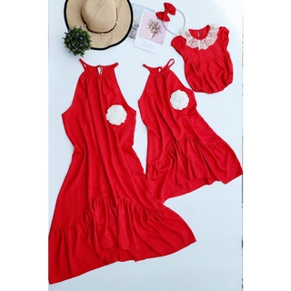 Đầm Đôi, Váy Đôi Cho Mẹ Và Bé Gái. Chất Vải Đũi Mềm Mịn, Váy Thiết Kế Dáng Dài, Form Suông Cơ Bản- Màu Đỏ
