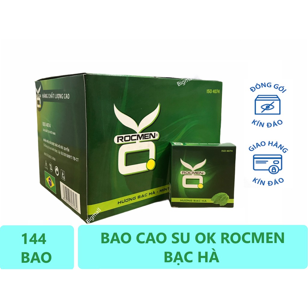 Bộ 1 hộp lớn bao cao su OK bạc hà ROCMEN 144 cái