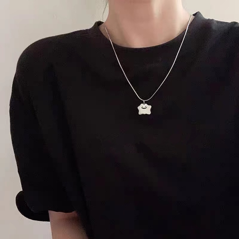 Vòng cổ Thép Titan Bạc Hình Quái Vật Phong Cách Hip-hop Hàn Quốc Mới Ngọt Ngào Và Cá Tính Cho Nữ