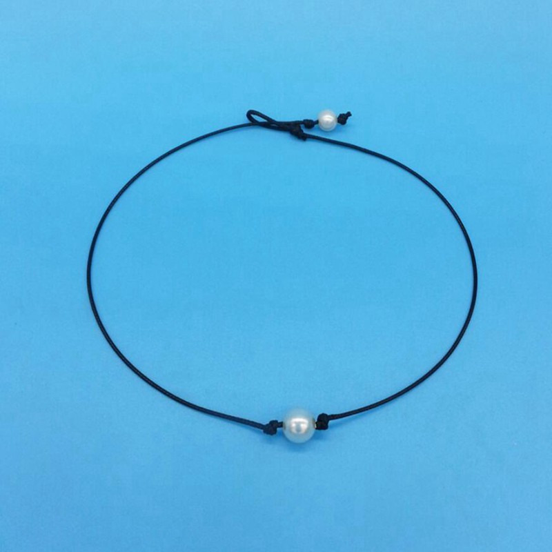 (Miễn Phí Giao Hàng) Vòng Cổ Choker Da Đen Đính Hạt Giả Ngọc Trai