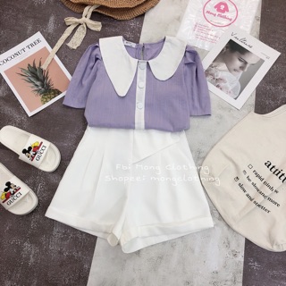 [SALE] Áo tay bồng tím cổ lệch.