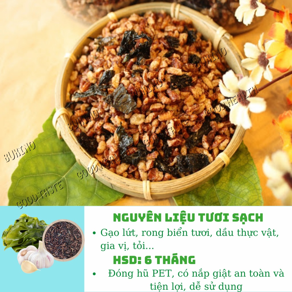Gạo lứt sấy rong biển BUKINO, gạo lức giòn ngon hộp 350gr, đồ ăn kiêng giảm cân tốt cho sức khỏe, ship hỏa tốc Hà Nội