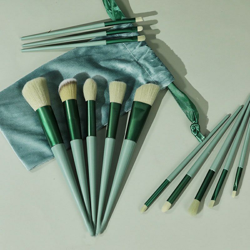 Xanh - Vàng Bộ 13 cọ trang điểm cao cấp kèm túi vải