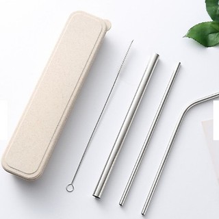 Ống hút inox 304 kèm cọ rửa và hộp lúa mạch - follow shop giảm 10k - bộ ống hút inox túi nhung - gd143