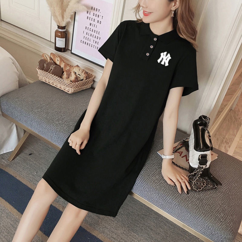 Đầm Thun polo Tay Ngắn Dáng Rộng Phong Cách Hàn Quốc Thời Trang Mùa Hè Cho Nữ