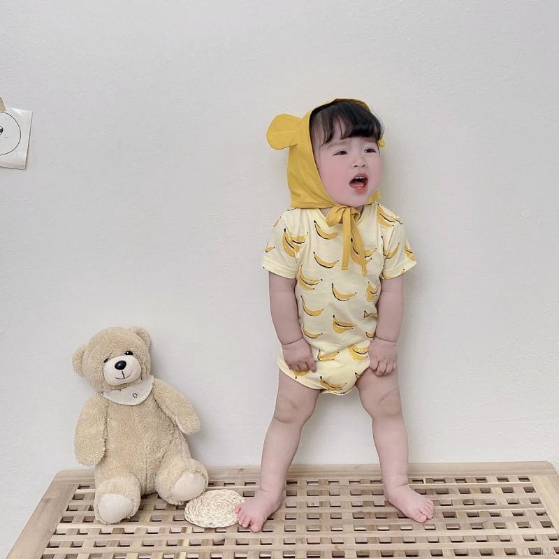 Bộ áo liền quần in hình quả chuối có mũ dễ thương thời trang mùa hè cho bé