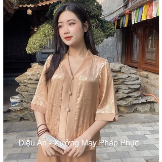 Bộ quần áo đi lễ chùa diệu an màu be - pháp phục đồ lam