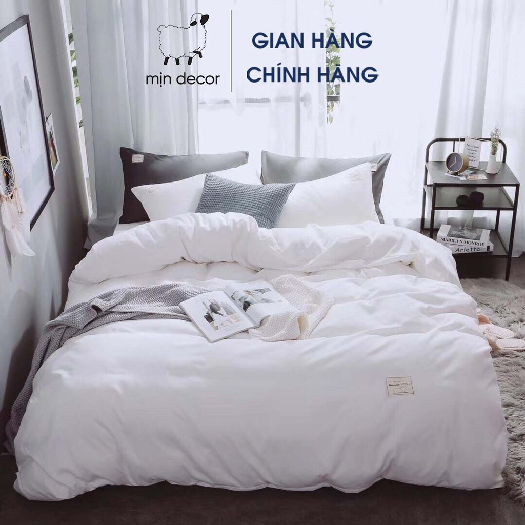 Bộ chăn ga gối cotton tici MỊN DECOR một màu trơn