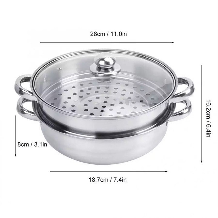 [Miễn Phí Ship] bộ nồi hấp inox 2 tầng kèm xửng hấp inox đáy từ loại tốt