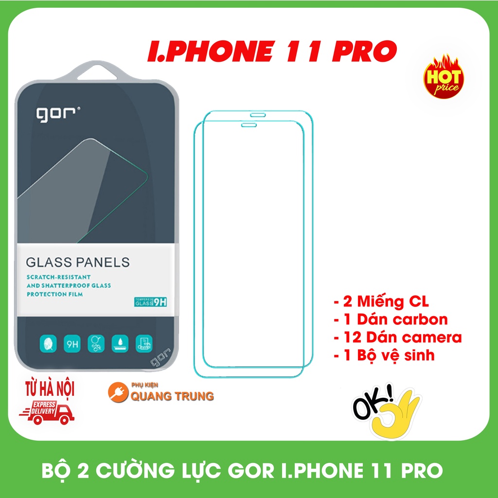 Bộ 2 miếng cường lực gor dành cho ip.hone 11 pro,bảo vệ cực tốt