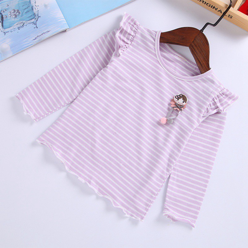 Áo kiểu tay dài họa tiết sọc thời trang cho bé gái