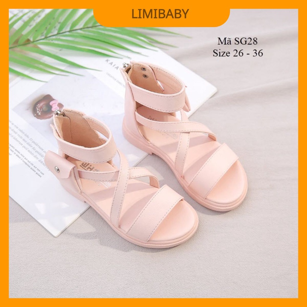 Dép sandal bé gái 3 - 12 tuổi quai chéo kết hợp khóa kéo da mềm thời trang SG28