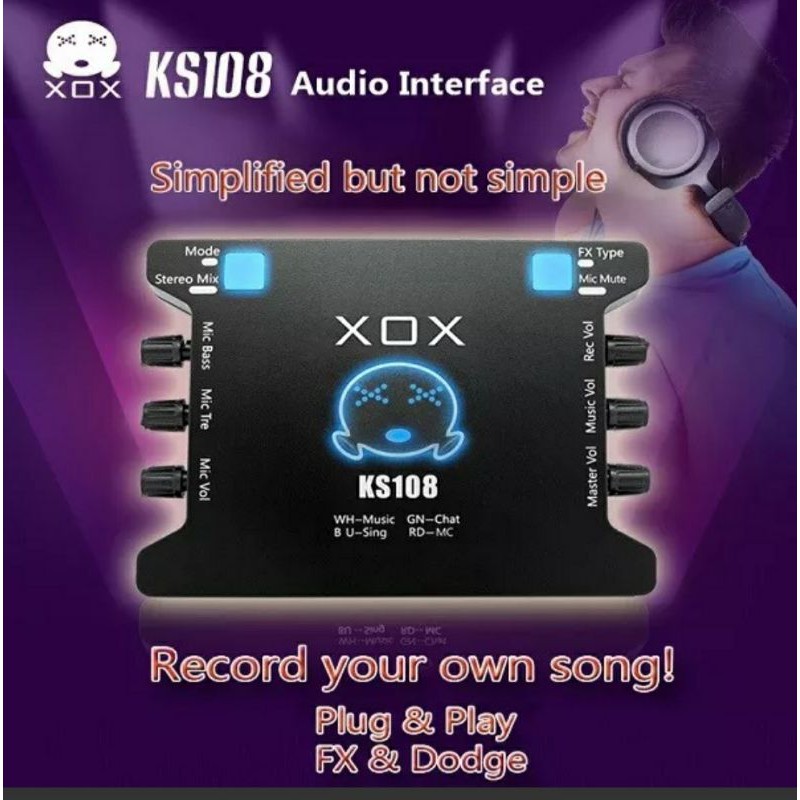 Soundcard thu âm XOX K10 /KS108 karaoke online tặng kèm cáp kêt nối âm thanh