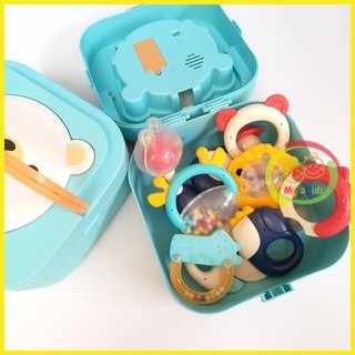 Bộ Đồ Chơi Xúc Xắc Cho Bé Sơ Sinh Lục Lạc Gặm Nướu Hộp Gấu Cao Cấp 10 Món XX11