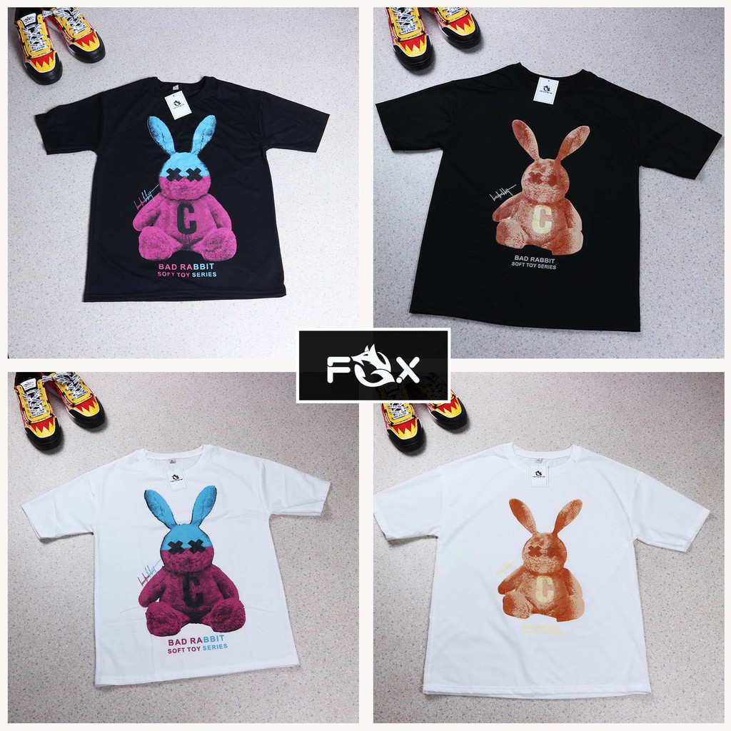 Áo thun tay lỡ THE FOX dáng Unisex form rộng phong cách Ulzzang hình BAD RABBIT fullsize 2 màu