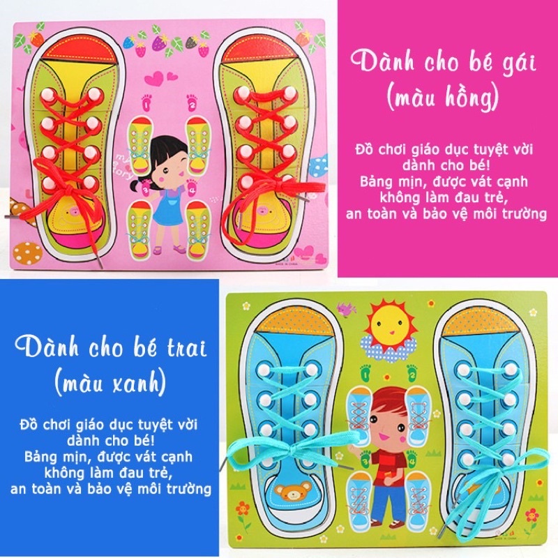Bảng Gỗ Xâu Dây Xỏ Dây Giày Rèn Luyện Kỹ Năng Cơ Bản Và Vận Động Tinh Cho Bé