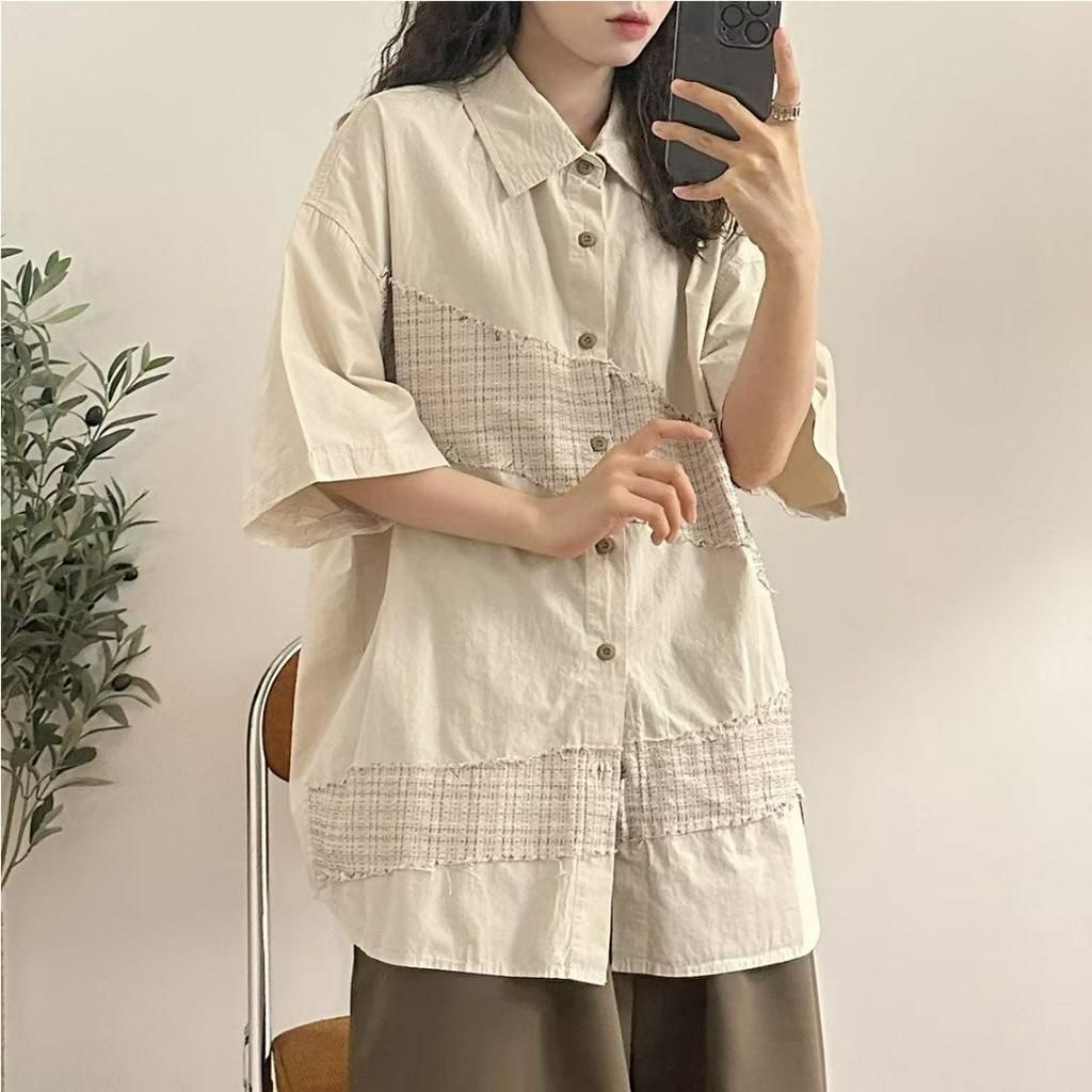 Áo Sơ Mi Tay Ngắn Dáng Rộng Họa Tiết Kẻ Sọc Thời Trang Mùa Hè 2 Màu Tùy Chọn Cho Nam M-2XL