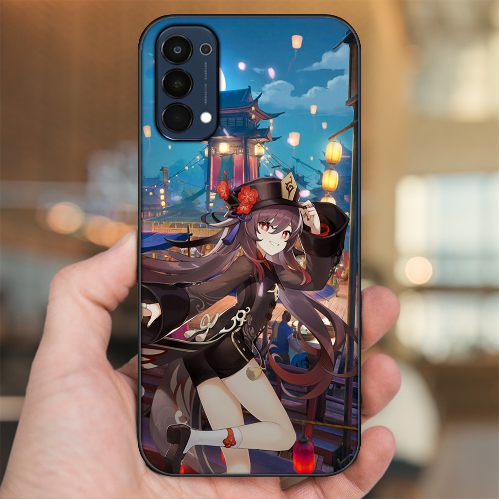 Ốp lưng Oppo Reno 4 viền đen in hình Hutao Genshin Impact