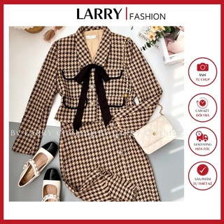 Set S352 Áo Dạ Tweed Tay Dài Chân Váy Lững Xé Tà Dáng Xinh