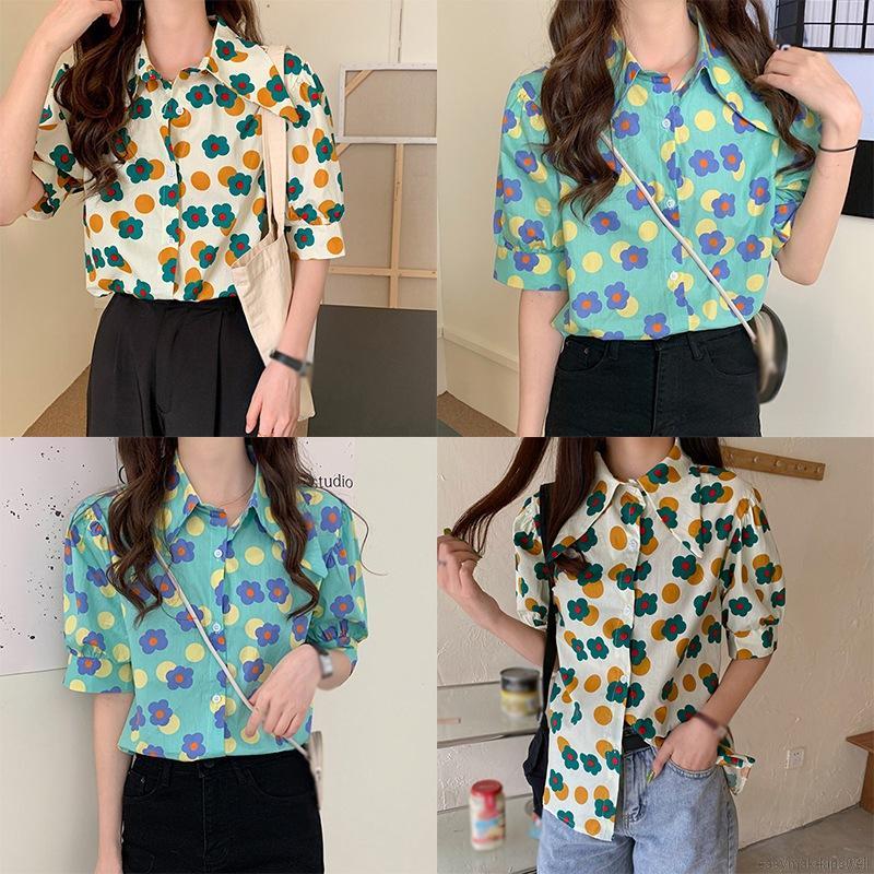 Áo Sơ Mi Hoa Tay Ngắn Dáng Rộng Phong Cách Retro Cho Nữ | BigBuy360 - bigbuy360.vn