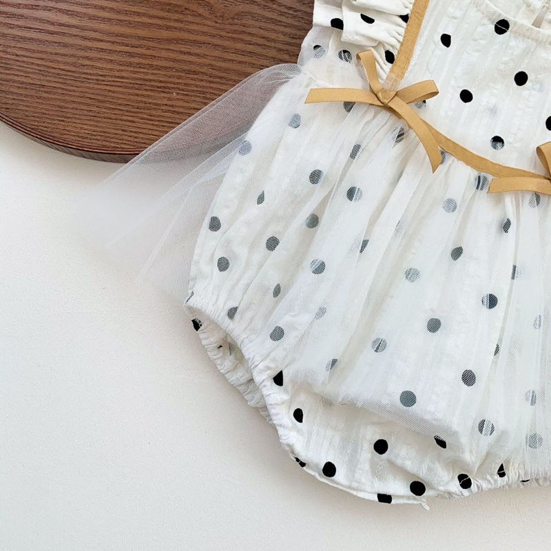 Body bé gái chấm bi phối ren kèm băng đô đáng yêu