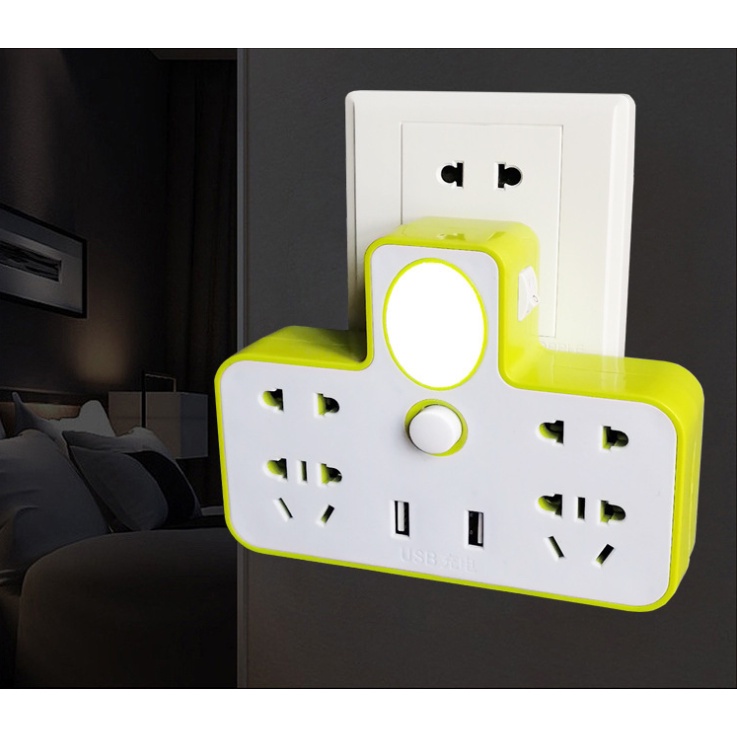 Ổ cắm điện thông minh kiêm đèn ngủ cổng usb sạc cho điện thoại hình chữ T chân cắm 3 chấu