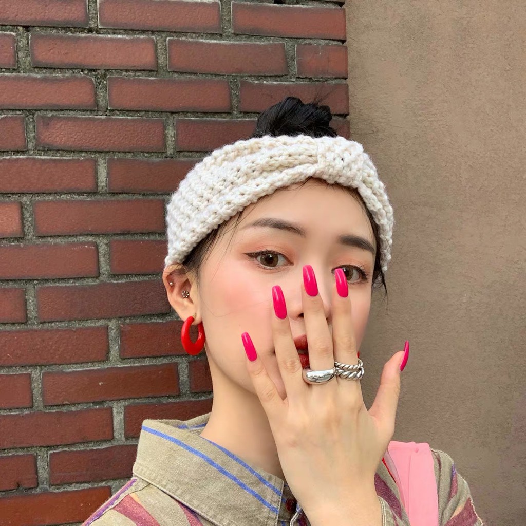 Băng đô dệt kim thắt nơ màu trơn ấm áp mùa thu đông phong cách Hàn Quốc sang trọng dễ phối đồ