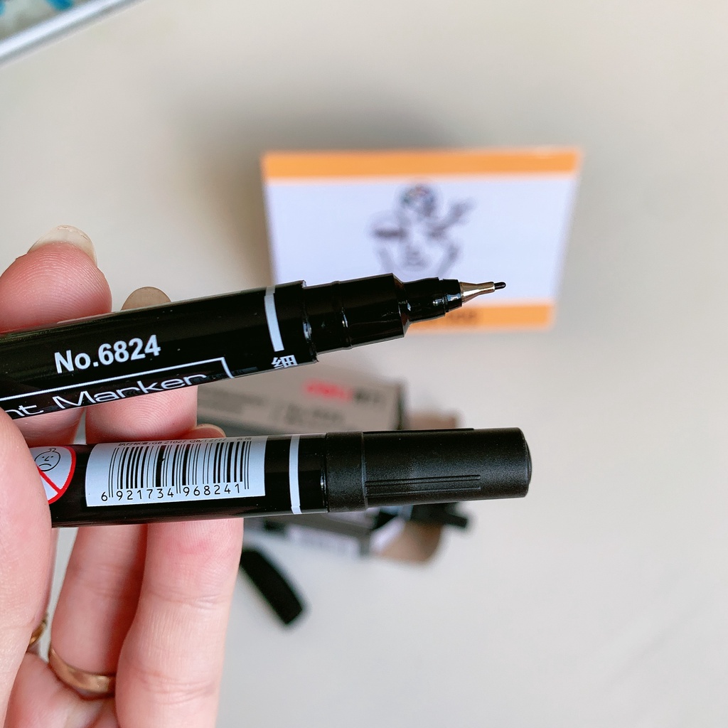 ✨ BÚT LÔNG DẦU ĐI NÉT ĐEN TRANH VẼ, 2 ĐẦU ✨ Ngòi Nhỏ - Bút Đánh Dấu Deli 6824