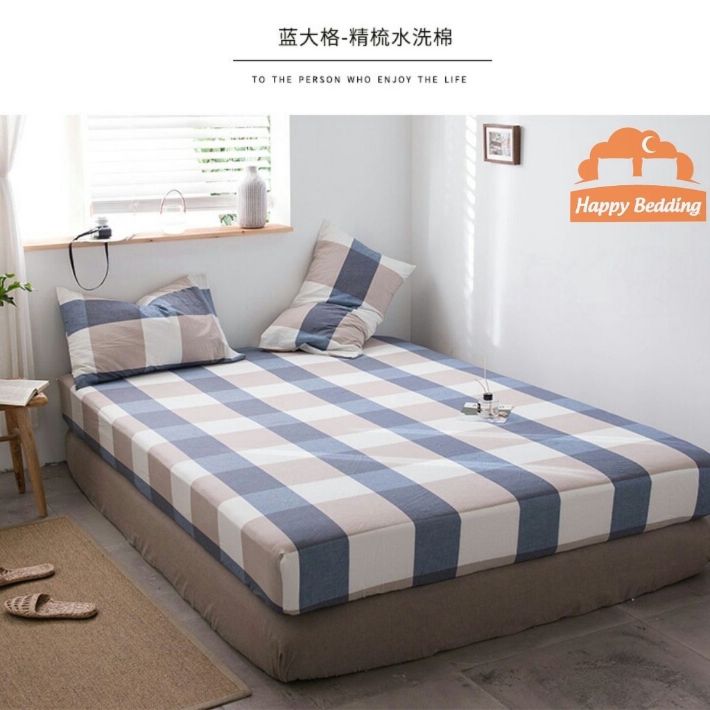 Bộ ga giường, bộ ga gối _ Ga nệm, drap giường coton poly mẫ kẻ diêm trang nhã