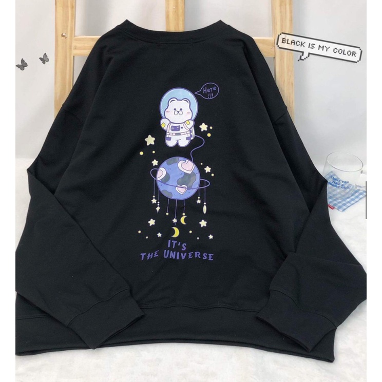 Áo Sweater nỉ chui tay dài nam nữ freesize form rộng dáng unisex in HÌNH CẦU TÍM