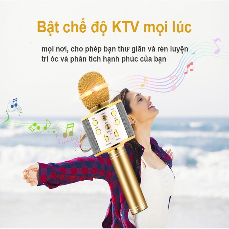 Mic Hát Karaoke Bluetooth Không Dây WS858 Kèm loa Âm vang Ấm mic hát karaoke cầm tay mini micro hát trên xe hơi