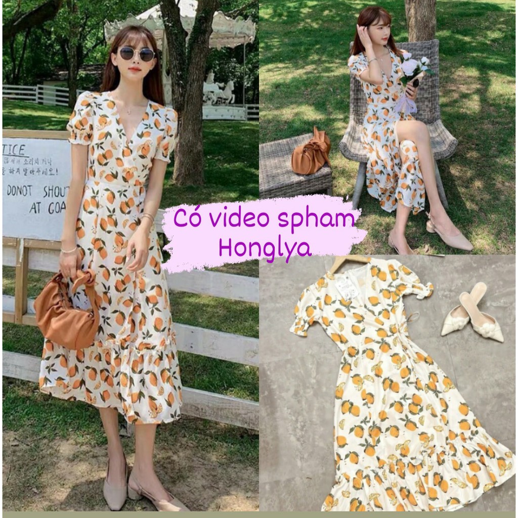 [Anh thật/video] Đầm maxi quả chanh xinh xắn Váy quả chanh mùa hè cổ V | BigBuy360 - bigbuy360.vn