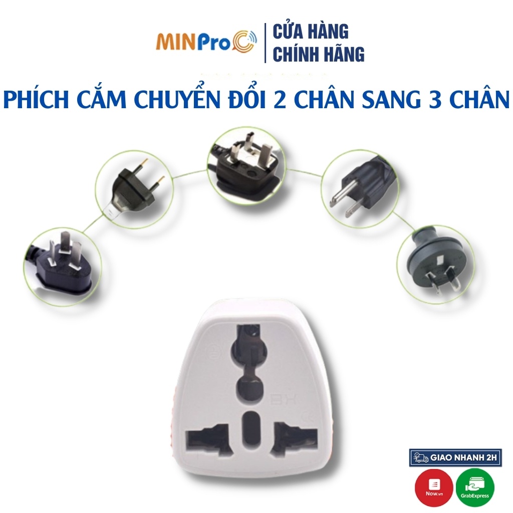 Phích cắm chuyển đổi MINPRO từ 3 chân sang 2 chân, ổ chuyển đổi nguồn 220V an toàn, chịu nhiệt độ cao