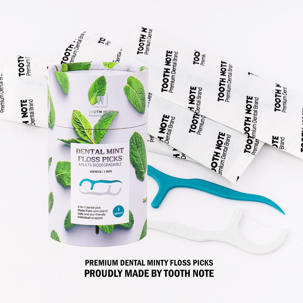 [TOOTH NOTE] Dental Mint Floss Picks(45pcs for a month x3), 2-in-1 function, eco-friendly, hygienic, individually packed picks