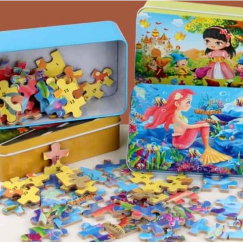Bộ tranh ghép hình (puzzle) 60 miếng cho bé (hộp sắt)
